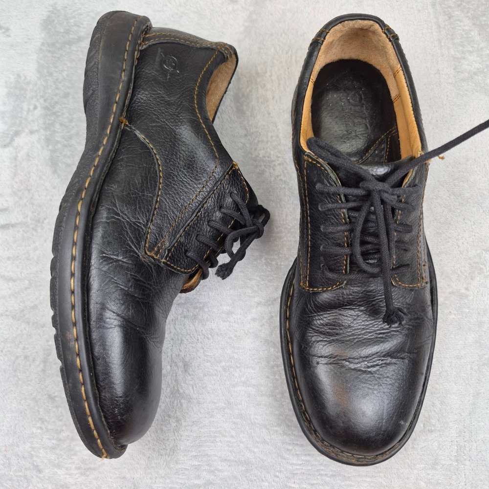 Born Mens H25803 Black Leather Oxford Lace Up Shoes Contrast Stitch Size 9.5 43